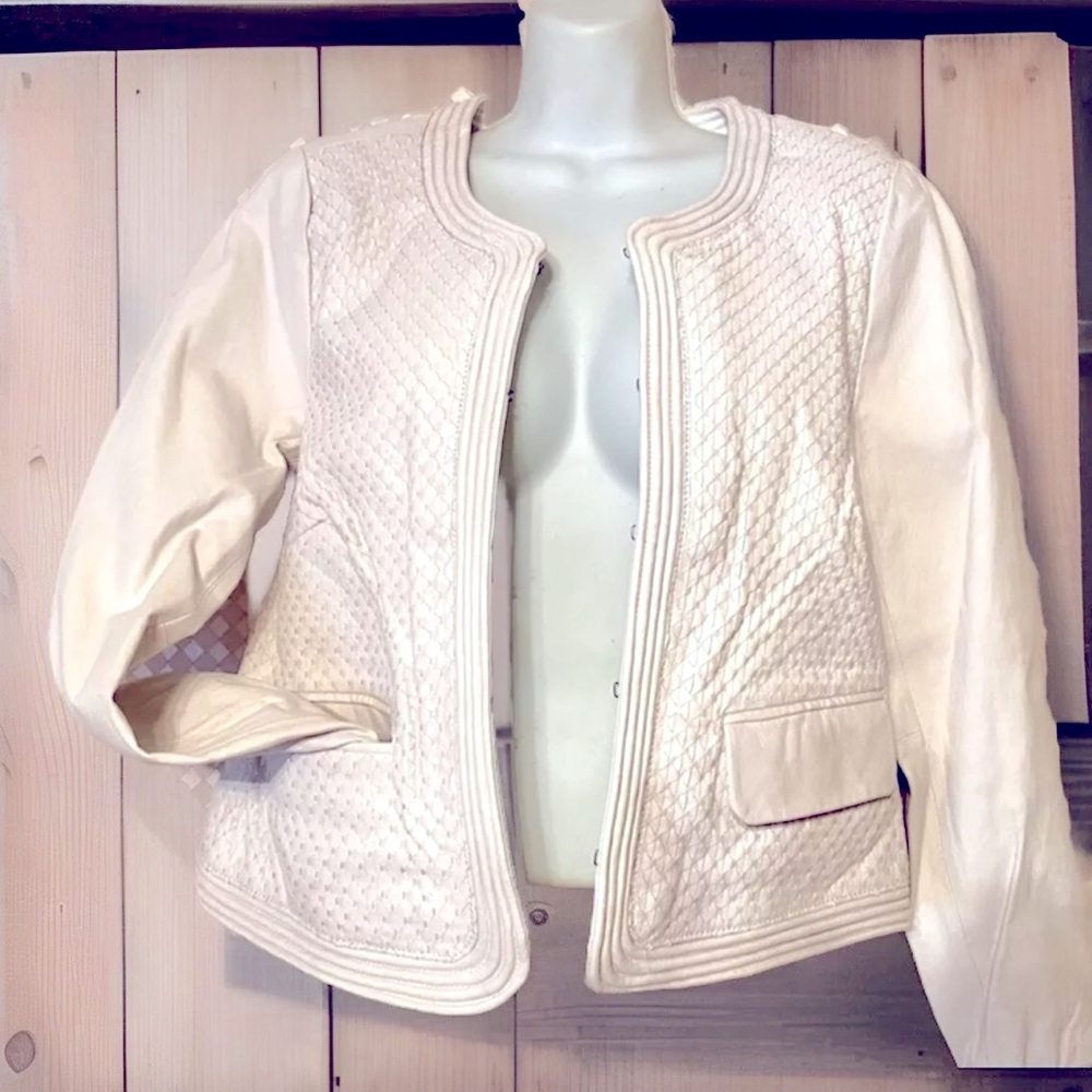 🛍TERRY LEWIS🛍WOVEN LEATHER HOOK EYE SHORT TEXTURED JACKET NWT❣️